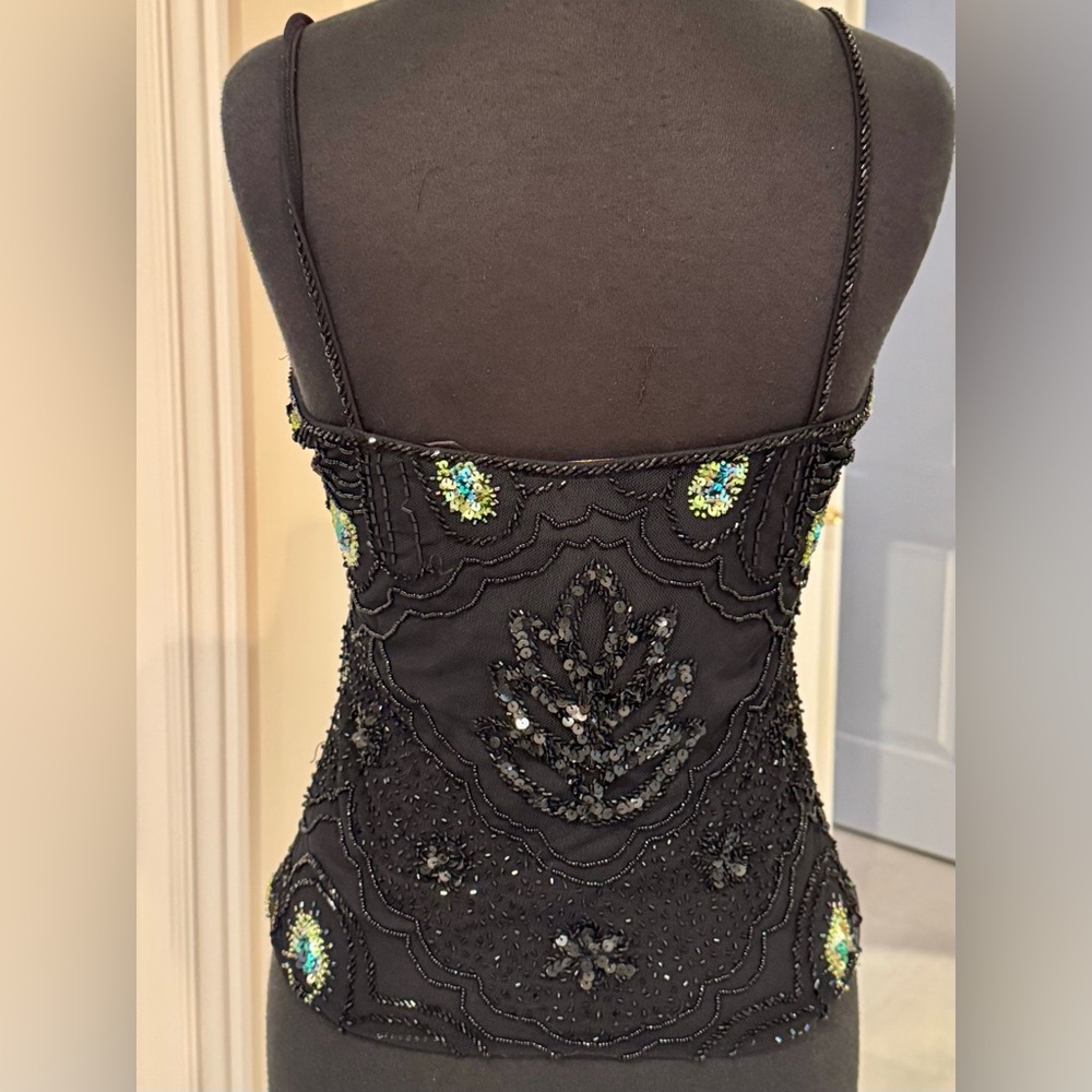 Black hand Beaded Sheer peacock top - Picture 4 of 4